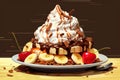 Indulgent Banana split dessert food. Generate Ai Royalty Free Stock Photo