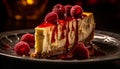 Indulgent berry cheesecake slice on gourmet plate generated by AI