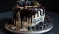 Indulgent berry chocolate cake with fresh decorations generated by AI