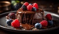 Indulgent berry slice, fresh cream, dark chocolate generated by AI