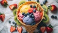 Indulgent berry waffle cone, a gourmet delight generated by AI