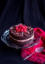 Indulgent chocolate cake with raspberries