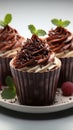 Indulgent chocolate cakes nestled in a cup, set against a pure white canvas