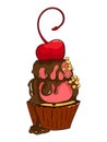 Indulgent cupcake illustration topped with a juicy cherry