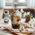Indulgent Delight: Chocolate Ice Cream Coffee on Spring Table Royalty Free Stock Photo