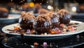 Indulgent dessert buffet with homemade chocolate dipped marshmallow donuts generated by AI