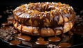 Indulgent dessert: chocolate donut stack on wooden plate, tempting indulgence generated by AI Royalty Free Stock Photo