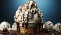 Indulgent dessert chocolate ice cream, fresh fruit, whipped cream generated by AI Royalty Free Stock Photo