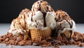 Indulgent dessert chocolate ice cream, whipped cream, and dark chocolate generated by AI Royalty Free Stock Photo