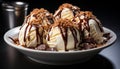Indulgent dessert homemade chocolate ice cream with whipped cream generated by AI Royalty Free Stock Photo