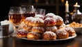 Indulgent dessert plate gourmet donut, chocolate cookie, sweet candy generated by AI Royalty Free Stock Photo