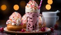 Indulgent dessert table chocolate, cream, candy, milkshake, whipped cream generated by AI Royalty Free Stock Photo