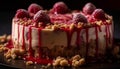 Indulgent gourmet cheesecake with fresh berry fruit and whipped cream generated by AI