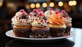 Indulgent gourmet cupcakes, sweet celebration of homemade chocolate goodness generated by AI Royalty Free Stock Photo