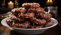 Indulgent gourmet dessert chocolate donut with dark chocolate icing generated by AI Royalty Free Stock Photo