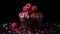 Indulgent gourmet dessert chocolate raspberry cupcake with fresh berry decoration generated by AI Royalty Free Stock Photo