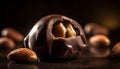 Indulgent gourmet dessert dark chocolate truffle with hazelnut and almond generated by AI