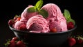 Indulgent gourmet dessert frozen strawberry ice cream with mint generated by AI