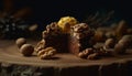 Indulgent gourmet dessert homemade walnut chocolate cookie on rustic cutting board generated by AI