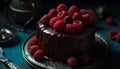 Indulgent gourmet dessert plate with fresh berry fruit and chocolate generated by AI