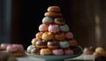 Indulgent gourmet dessert stack chocolate, macaroon, meringue generated by AI