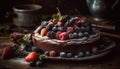 Indulgent homemade berry cheesecake on rustic wood plate temptation generated by AI