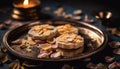 Indulgent homemade chocolate almond shortbread on wood generated by AI