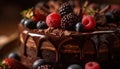 Indulgent homemade chocolate berry cheesecake on wood table generative AI