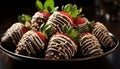 Indulgent homemade chocolate dipped strawberry on a plate generated by AI