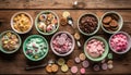 Indulgent homemade dessert collection, candy abundance generated by AI