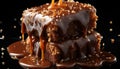 Indulgent homemade dessert: dark chocolate fudge with whipped cream generated by AI