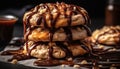 Indulgent homemade dessert Dark chocolate pancake stack generated by AI