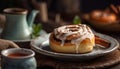 Indulgent homemade dessert on rustic wood plate generated by AI