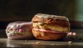 Indulgent homemade donut with sweet icing on rustic wood plate generated by AI Royalty Free Stock Photo