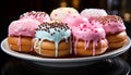 Indulgent homemade donut, a sweet temptation on a plate generated by AI Royalty Free Stock Photo