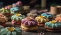 Indulgent homemade gourmet desserts macaroons, cupcakes, and cookies galore generated by AI