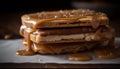 Indulgent homemade hazelnut fudge on rustic wooden table, melting temptation generated by AI