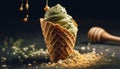 Indulgent homemade ice cream cone with caramel generated by AI