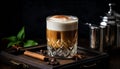 Indulgent iced chai latte with aromatic spices and velvety milk foam winter beverage concept