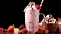 Indulgent milkshakes desserts sweet chocolate berry fruits background