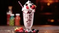 Indulgent milkshakes desserts sweet chocolate berry fruits background
