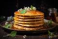 Indulgent Pancakes honey. Generate Ai Royalty Free Stock Photo