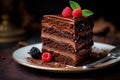 Indulgent Piece chocolate cake. Generate Ai Royalty Free Stock Photo