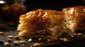 A golden honey-drizzled baklava with a crunchy nutty filling created with Generative AI