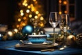 Indulging in Luxury: A Nighttime Feast on a Dynamic Blue Table S