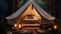 Indulging in an Ultra-Realistic, Luxurious Glamping Bell Tent Getaway. Generative AI