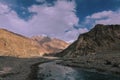 Indus Flow: Majestic Serenity of Ladakh\'s Barren Valley with Snowcapped Peaks and Tranquil Waters