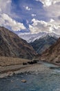 Indus Flow: Majestic Serenity of Ladakh\'s Barren Valley with Snowcapped Peaks and Tranquil Waters