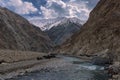 Indus Flow: Majestic Serenity of Ladakh\'s Barren Valley with Snowcapped Peaks and Tranquil Waters