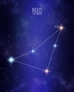 Indus the indian constellation map on a starry space background. Stars relative sizes and color shades based on their spectral